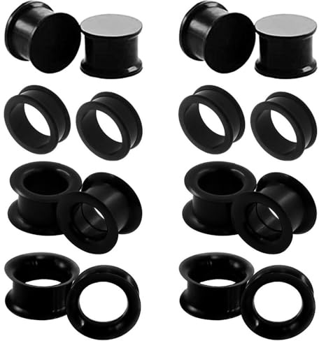 Heuvipens 16 st vit svart flexibel tjock silikon öronpropp varierar typ kött tunnel mätare för öron expanderare lobb piercing 6 g – 1 tum, 0g (8mm), Metall, Ingen ädelsten