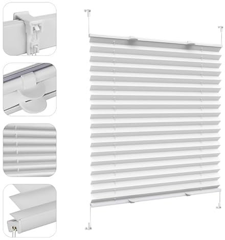 Plisseerollo Plisses Plisse, 65 x 100 cm Sonnen-Sicht, und Sichtschutz, Rollos für Fenster & Tür Klemmfix ohne Bohren, für Schlafzimmer Badezimmer, Weiß