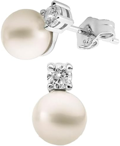 QUADRI - Orecchini Perle Donna con Zirconi - Orecchini Donna Argento 925
