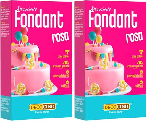 DECOCINO Fondant Rosa – 250 g – ideal zum Verzieren von Kuchen, Torten, Cupcakes – Palmölfrei & Glutenfrei (Packung mit 2)