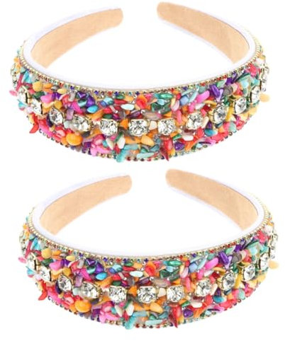 Ipetboom 2 Stücke Haar Edelsteine ​​strass Türkis Stirnband Breite Perlen Kopfbedeckung Für Frauen Mode