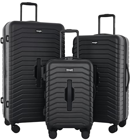 Wrangler Trunk Spinner Luggage Set, Black, 2 Luggage & 2 Packing Cubes, Trunk Spinner Luggage Set