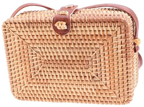 CALLARON Gewebte Rattantasche Für Damen Mit Schultergurt Quadratische Umhängetasche Handgefertigte Rattan Geldbörse Bohemian Stil Für Sommer Und Strand