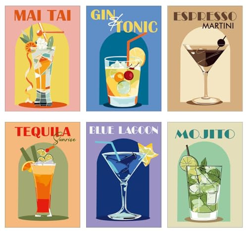 doodlecards Gallery Arts Set of 6 x A4 Size Retro Cocktails Set 1 Wall Art Posters Unframed Quality Prints