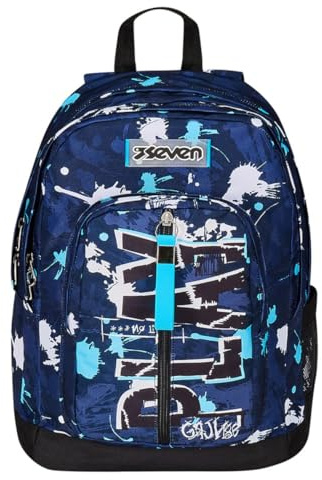 Seven Zaino New Fit, Doppio Scomparto, Tasca Porta Borraccia, Scuola e Tempo Libero, Spotty Blue, Bambini e Ragazzi, blu/azzurro