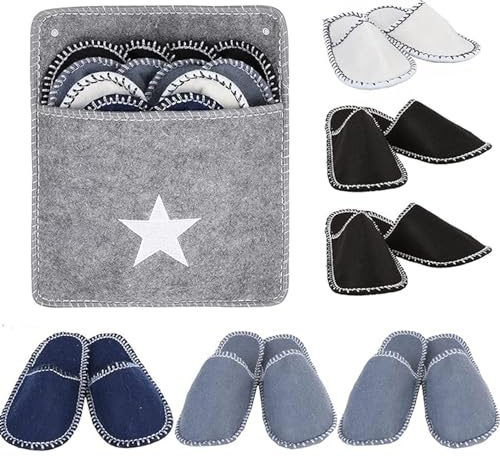 CXINLky Felt Guest Slippers, Non-Slip, Multicoloured, Medium, Size 36-45, 6 Pairs, Unisex Adult, Family, Hotel, Travel