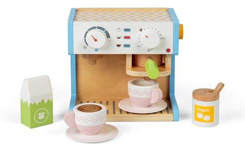 Bigjigs Toys - Holzkaffeemaschine - 11 Spielstücke Küche Rollenspielzeug, nachhaltige Kindergeschenke für Mädchen und Jungen, hergestellt aus umweltfreundlichem Holz, Alter 3 Jahre alt +