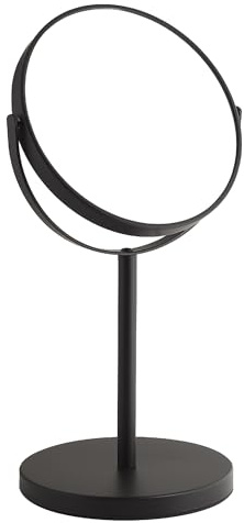 Gedy Anna Espejo de Aumento, Espejo Maquillaje; 2 Caras, 5X, Negro Mate, Metal y Cristal, 18 x 14,9 x 34,3