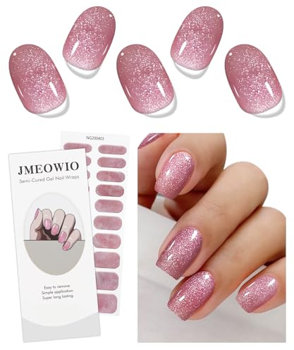 JMEOWIO Rosa Glitzer Nagelfolie UV Härtend Gel Nagel Strip Sticker