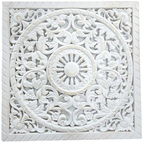 Meinposten Ornament Holzbild Wandornament Holz shabby weiß Landhaus Dekoration Mandala Deko (Lene (40x40 cm))
