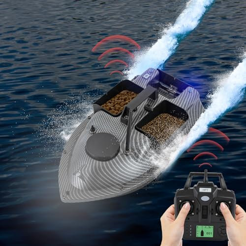 AOAPUMM Fishing Bait Feeder Boat Ferngesteuertes Fischerboot mit Nachtlicht und Fernbedienung 5,91 ft/sec Zum Laden von Ködern, Abwerfen von Haken, Nisten und Einholen von Netzen