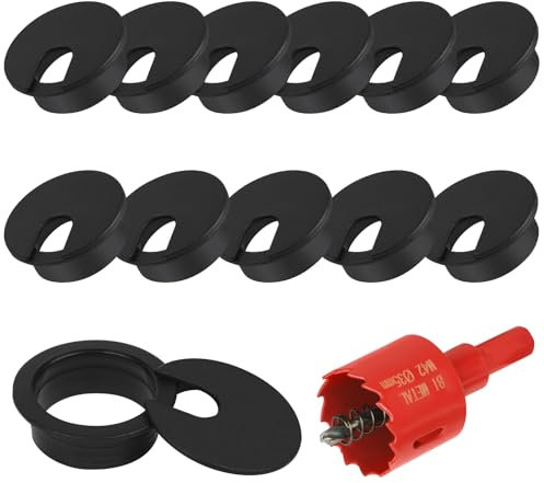 Flintronic 12 Pezzi Passacavi Scrivania,35mm Passacavo per Scrivania, Scrivania Passacavi, con Seghe a Tazza da 35 mm, per Organizzare Filo per Casa e Tavolo ddell’ufficio - Nero