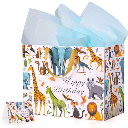 33 cm große Baby-Geschenktüte mit Grußkarte und Seidenpapier für Babyparty, Party, Kindergeburtstag