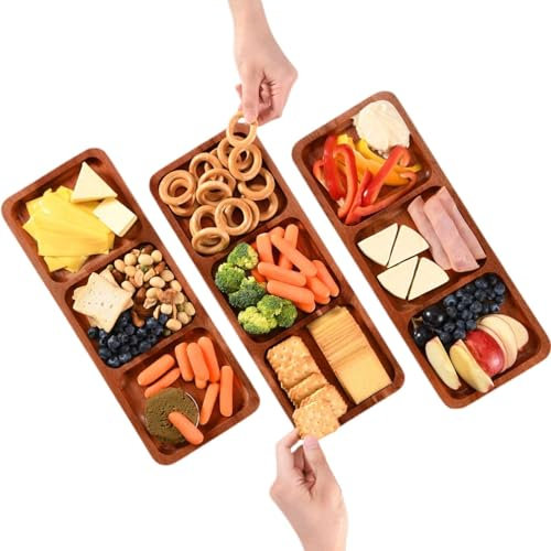 Fuentes para Servir, Tablas para Embutidos | Plato de Servir de Madera de Acacia - Plato de Comida Dividido de Madera Resistente, Bandeja de exhibición de Cocina de Madera para Bodas, Graduaci