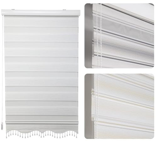 Double Roller blind Duorollo with Cassette and Pearls in White, Grey, Gold Height: 200 cm (Weiß, 200 x 200 cm (Breite x Höhe))