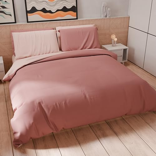 PETTI ARTIGIANI ITALIANI - Set Funda Nórdica 150x200 cm (1 Funda de Almohada 50x80 cm Incluida), Duvet Cover Microfibra 1 Persona Suave Rosa Claro Rosa Oscuro