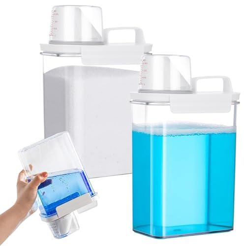 Waschmittel Aufbewahrung, 2 Stück 1800ml Luftdichter Waschmittelspender, Waschpulver Aufbewahrung mit Messbecher, Waschmittelbox Vorratsbehälter, Mehrzweck Waschmittelbox für Waschpulver