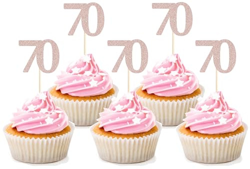 Sotpot 70th Birthday Cupcake Toppers Rose Gold Glitter 30pack for Happy 70th Birthday Party Decorations