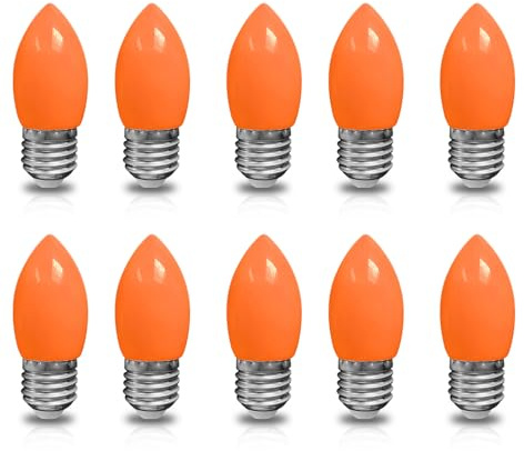 HUAMu 10 Stück Bunte Glühbirnen LED E27 2W, C37 Bunte außen, für Lichterkette Hochzeit Halloween Weihnachten Deko Party Bar,Orange