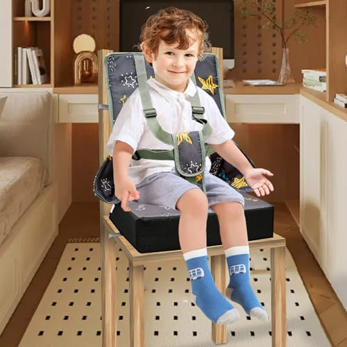 Rehausseur de chaise pour enfant, ceinture à 5 points, coussin d'assise amovible, avec dessous antidérapant, boucle de sécurité réglable pour cuisine, restaurant