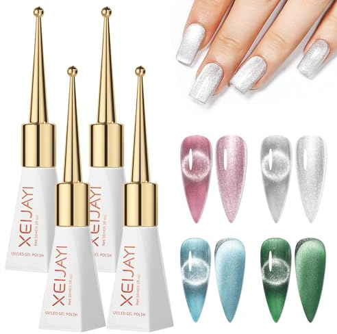 UV Nagellack Kristalle Cat Eye Gel Nagellack, 4 Farben Magnetischer Gel-Nagellack, Magnetisch Soak-Off für DIY Nail Art Maniküre Salon 10 ml