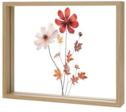 M METERXITY Wooden Pressed Flower Frame, 8 x 10 Inch Double Acrylic Floating Picture Frame for Dried Flowers/Tabletop/DIY/Handicrafts [Wood Color]