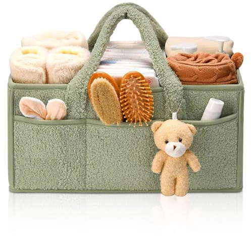 YANGUN Wickeltasche Organizer, Wickelorganizer mit Griffen & Fächern, Wickel Organizer, wickelkorb, windel organizer für Unterwegs Reisen, Zuhause(Grün)