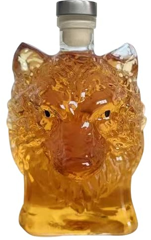 Wolf Head - Decantador de whisky de 350 ml, decantador de con tapón para bourbon y cócteles, accesorio de lujo para bar y regalo de camarero