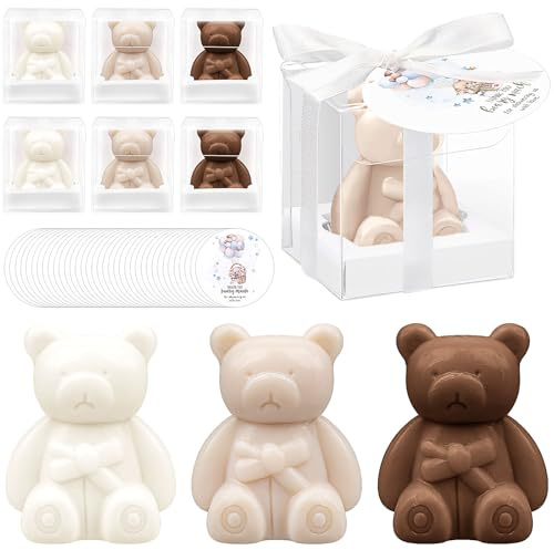 Set di 36 orsetti sapone bomboniere Baby Shower, mini saponi con biglietti di ringraziamento e scatole regalo, saponi profumati per battesimo, genere reveal, matrimonio, festa di compleanno, bianco e