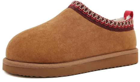 SMajong Damen Hausschuhe Herren Winter Gefüttert Schuhe Flache Plüsch Pantoffeln rutschfeste Pantoletten Clogs Slipper Outdoor Rot Braun 40 EU