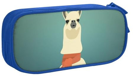 WYYDPPLK Lama in A Scarf Pencase with Full-Print Design - Durable Oxford Cloth Pencil Case for School, Office & Travel - Multi Pocket Storage Bag for Pens, Makeup & Accessories, blau, Einheitsgröße