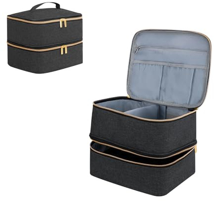 Nail Polish Organizer Bag Double Layer Make up Case Portable Travel Makeup Bags Cosmetic Storage Box Vanity for Nail Polish Bottles Nail Lamp Tools Accessories (for 40 Bottles, Black)