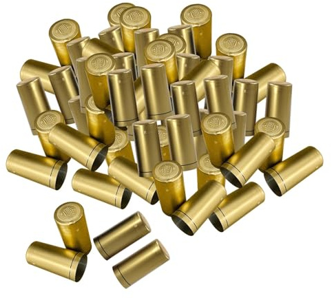 EHJRE 100 Pcs Schrumpfkapseln für Weinflaschen, Schrumpfkapseln Flaschenverschluss, Wärmeschrumpf Weinflaschenverschlüsse, Wein Schrumpffolie Weinflasche Kapseln Schrumpfkappen mit Aufreißlasche, Gold