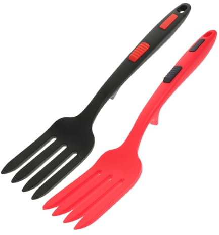 Hemobllo Fourchette En Silicone Multifonctionnelle 2 Pièces, Résistance à L'usure, Bords Lisses, Ergonomique, Couleurs Noir Profond Et Rouge Vif, Accessoire Cuisine Pratique Pour Pâtes Et Salade
