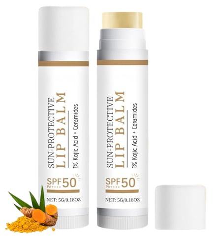 Ceramide Lip Balm with SPF50 Pa+++- Kojic Acid & Beeswax Lip Balms,Lip Balm Spf 50,Chapped Lips,Daily Moisturising Lip Care for Hydrated Soft Lips, Sun Protection & Nourishment