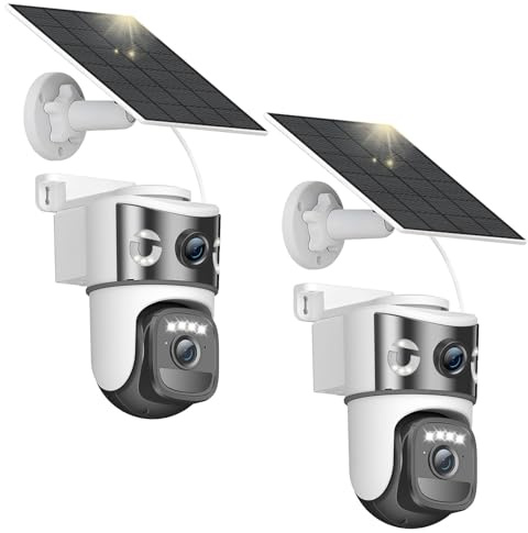 Calike 8MP Telecamera Wi-Fi Esterno Senza Fili con Pannello Solare,Doppio Obiettivo Videocamera Sorveglianza WiFi, 2.4G/5GHz,Visione Notturna a Colori,Rilevamento Umano PIR,Audio Bidirezionale,IP66