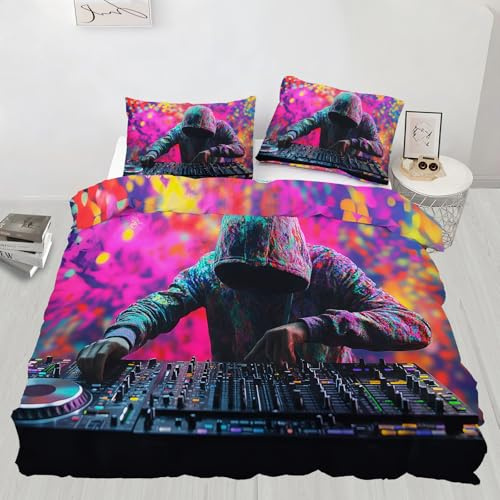 Full Size Duvet Cover Colorful Dj Print Duvet Cover Electronic Music Comforter Cover Bar Graffiti Bedding Teens & Guest Room Decor (Reversible Printing)
