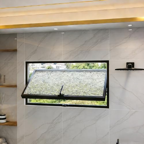 Ventana Rectangular abatible Rectangular giratoria empotrada de aleación de Aluminio y Vidrio Templado,Ventana Corrediza Con Marco De Metal Ventilado De Repuesto(Black 1,24x12in/61x30cm)