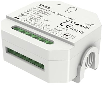 Interruttore Led Triac Dimmer Bluetooth Casambi APP, RF 2.4GHz con Pulsante NO, per Lampade LED Dimmerabili Taglio di Fase, 220V 1 Canale 1.5A Max 360W, Regolazione 0-100%