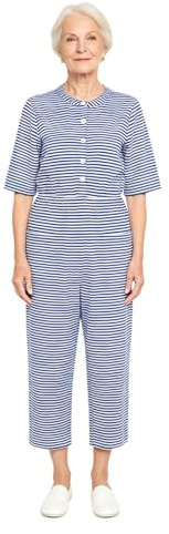 renvena Dam sovoverall i ett stycke kortärmad sparkdräkt randigt mönster pyjamas nattkläder sommar vardagskläder, blå, XL