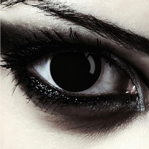 DESIGNLENSES lentilles de couleur complètement noir pour halloween costume de sorcière, 1 paire (2 pcs), sans correction + étui à lentilles Blind Black