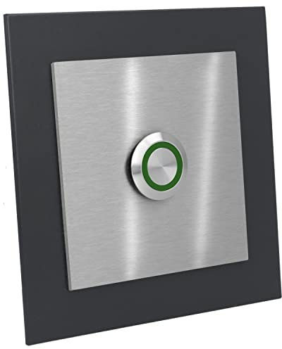 Edelstahl Türklingel Paris 009 anthrazit pulverbeschichtet ohne Gravur V2A Edelstahl LED Taster Edelstahlklingel 10x10 cm Haustürklingel Klingelplatte Klingelschild. (LED grün)