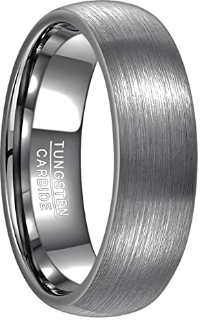 NUNCAD 7mm Men's Tungsten Rings Dome Wedding Rings for Men with Silver Brushed Finish Size S1/2