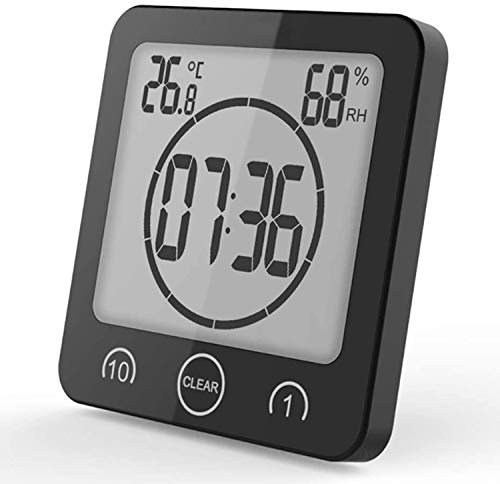 NOFIBAF Digital Bathroom Shower Wall Clock Timer with Alarm with Big LCD Display, Waterproof for Water Spray, Humidity Temperature Display, Wall Clock Timer for Bathroom Shower Makeup Cooking