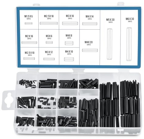 ZELCAN 400pc Roll Pin Set, M1.5 M2 M2.5 M3 M4 M5 M6 Slotted Metric Spring Pins in Various Lengths, Steel Split Expansion Pin Hardware Assortment Kit