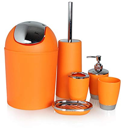 6 st badrumstillbehör tumlare tandborsthållare soptunna tvålskål dispenser gul (orange)