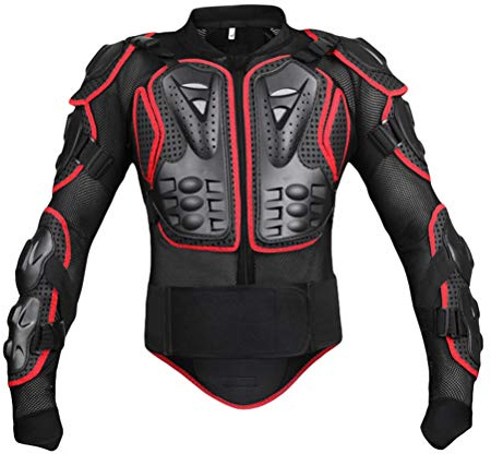 JEELINBORE Motorradjacke Herren Rückenprotektor Motorradbekleidung Motocross Protektoren Jacke für Damen - Schwarz Rot, L