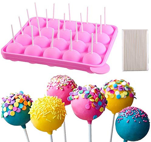 DQTYE Cake Pop Mould Set Ice Cube Trays Silicone Pop Cakes Candy Mold Gumdrop Jelly Cupcake Lollipop DIY Tools + 120 Sticks