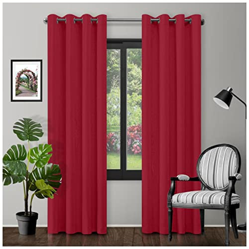 GC GAVENO CAVAILIA Blackout Eyelet Ring Top Curtains Pair | Fully Lined Thermal Insulated Drapes - 90X90 Inch,Deep Red | Elegant Room Darkening Window Treatment For Bedrooms, Living Rooms, Patio Doors