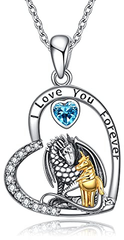 YAFEINI Drachen Kette Einhorn Anhänger Halskette 925 Sterling Silber Schmuck Geschenke für Damen Mädchen Herren